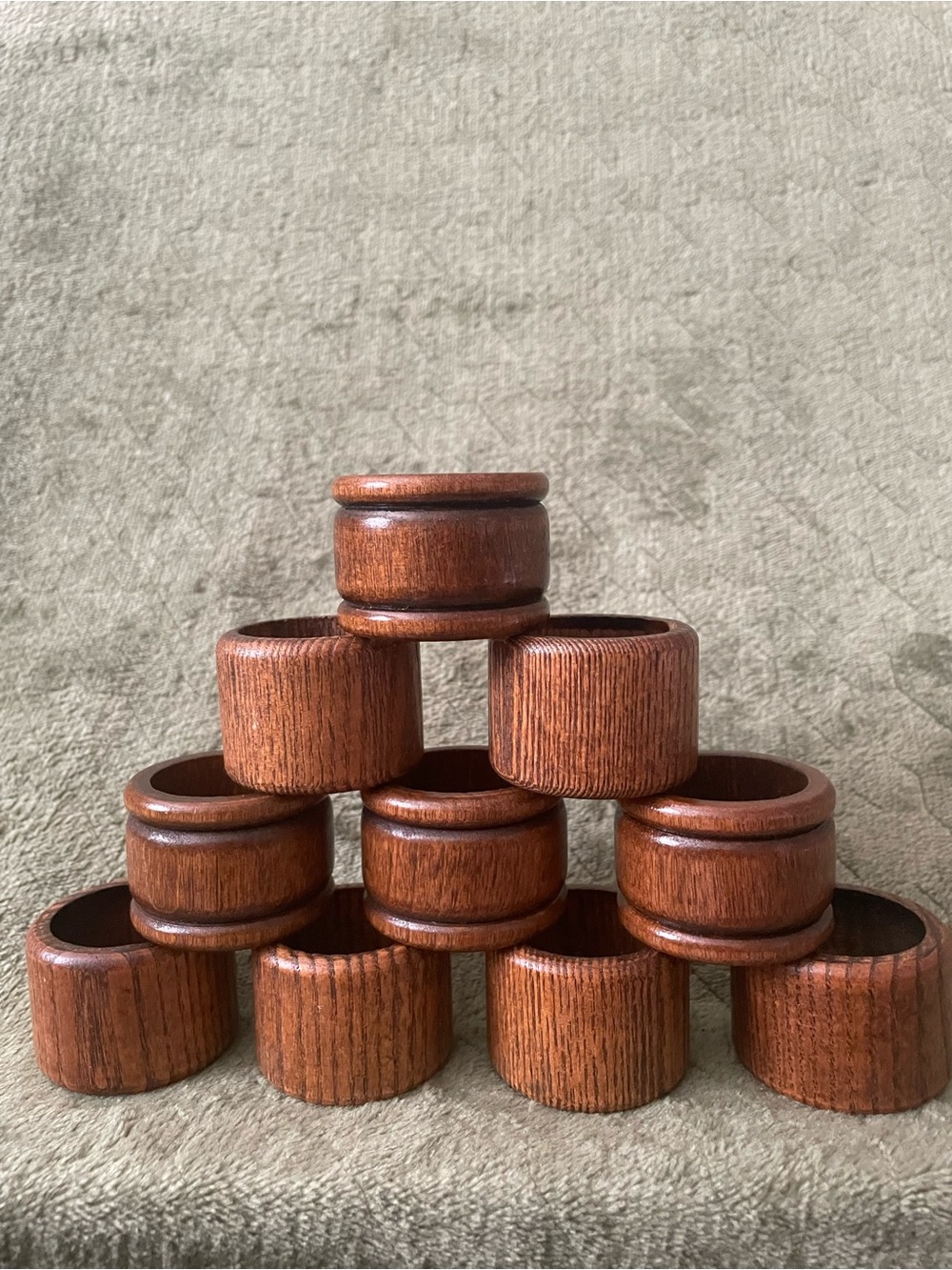 Set of 10 Wooden Napkin Rings - Warm Brown